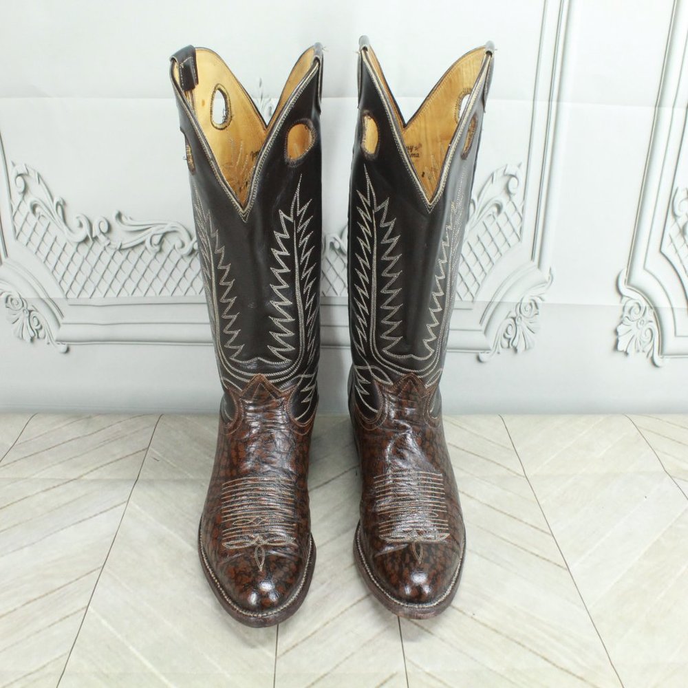 Tony Lama Brown Leather Buckaroo Caribou Cowboy Boots Shoe Size 8 D - Picture 5 of 9